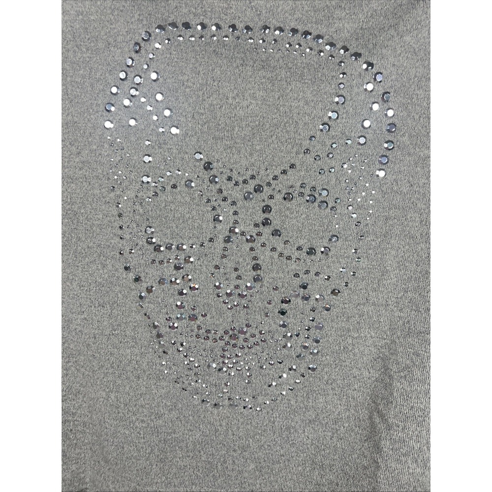 Women's Heather Gray Studded Skull Raglan Sleeve Tee – Charlotte Russe P/p 18" - Picture 7 of 13
